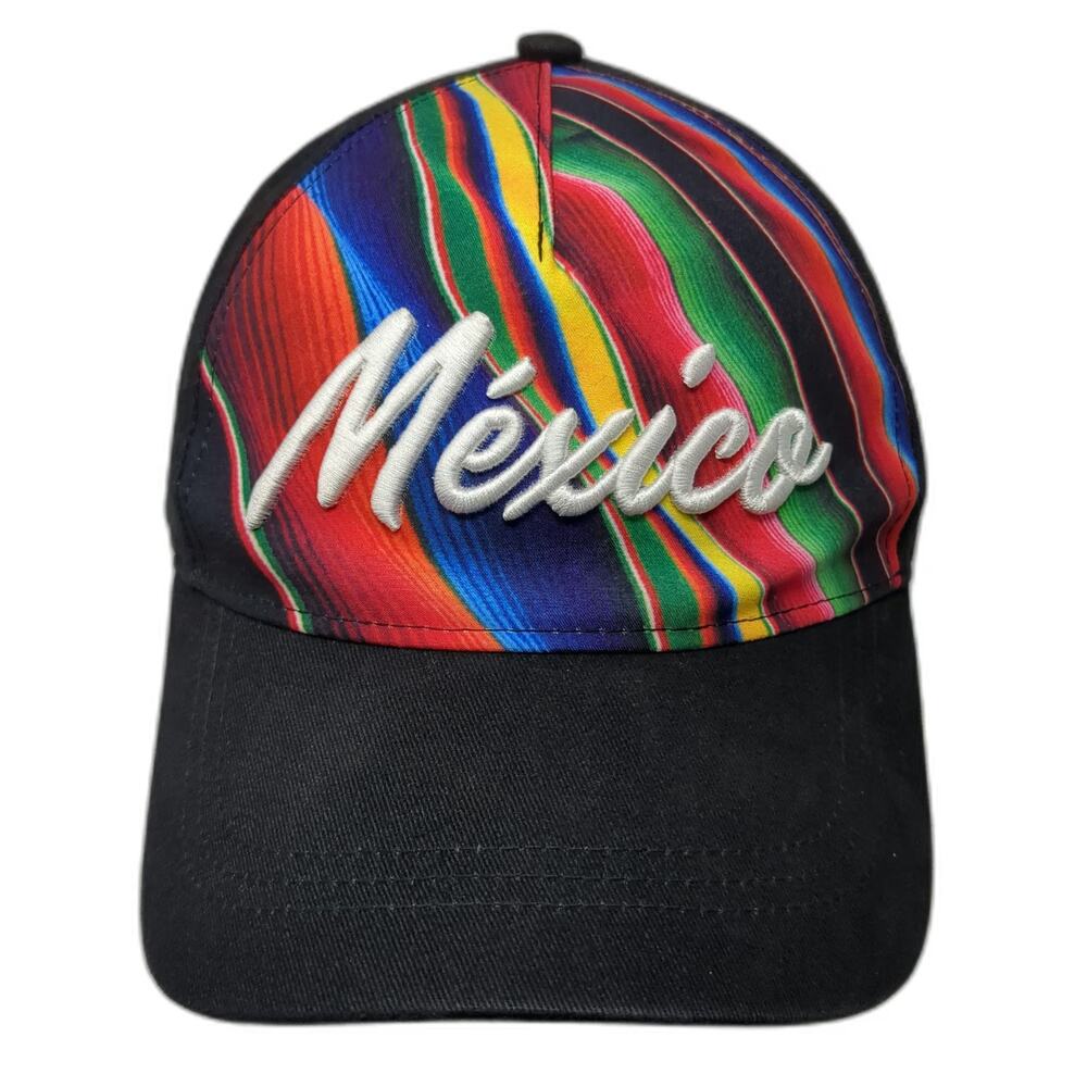 Morpho 5 Panel Black Multicolor Mexico Script Embroidery One Size Adjustable Hat